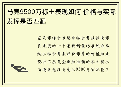 马竞9500万标王表现如何 价格与实际发挥是否匹配